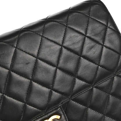 Chanel Black Lambskin Pushlock Medium Half Flap Shoulder Bag