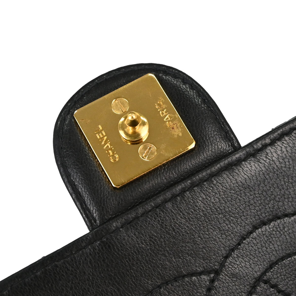 Chanel Black Lambskin Pushlock Medium Half Flap Shoulder Bag