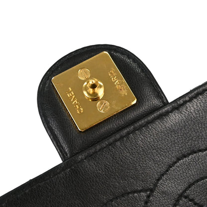 Chanel Black Lambskin Pushlock Medium Half Flap Shoulder Bag