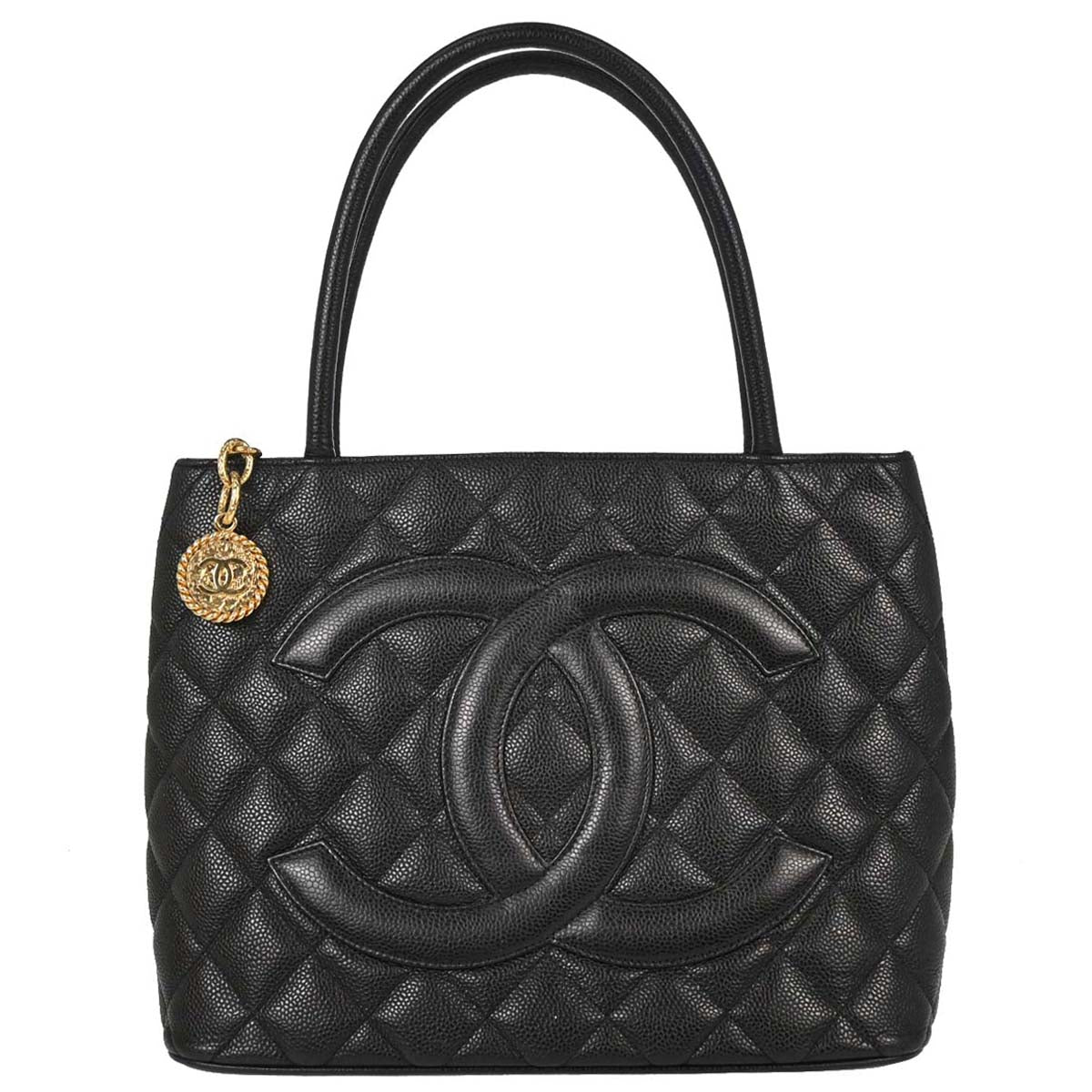 Chanel 2003-2004 Black Caviar Medallion Tote Handbag