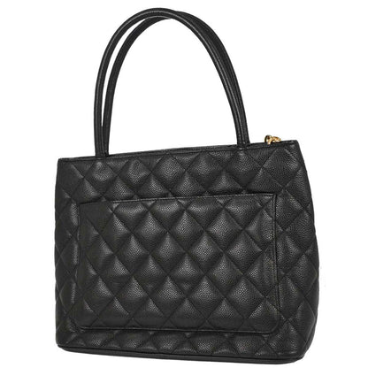 Chanel 2003-2004 Black Caviar Medallion Tote Handbag
