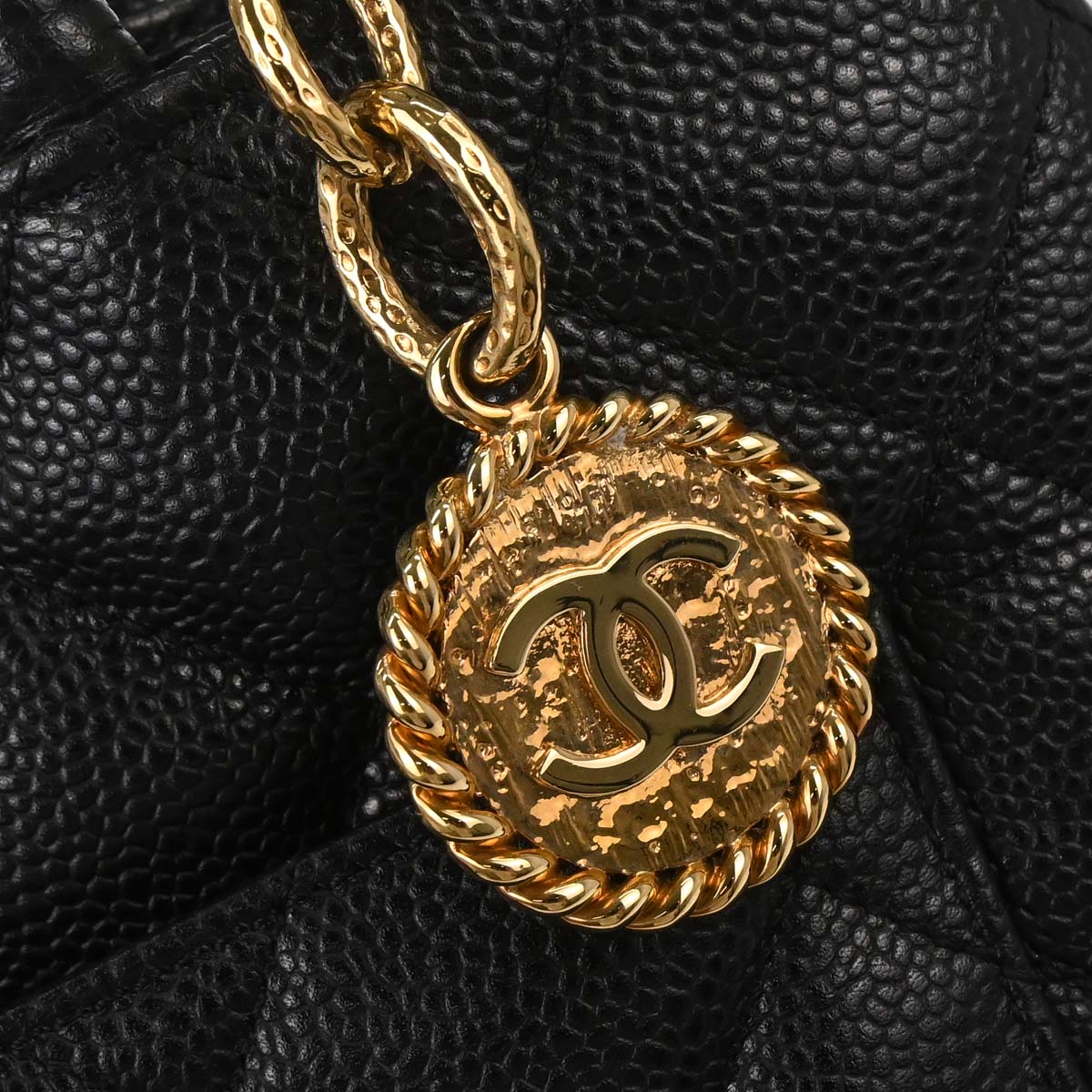 Chanel 2003-2004 Black Caviar Medallion Tote Handbag