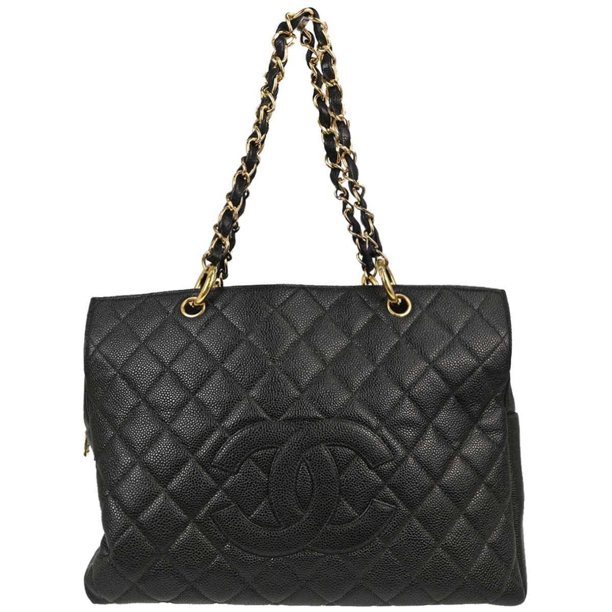Chanel Black Caviar Skin GST Tote Chain Handbag
