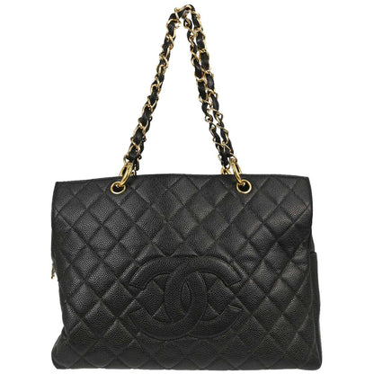 Chanel Black Caviar Skin GST Tote Chain Handbag
