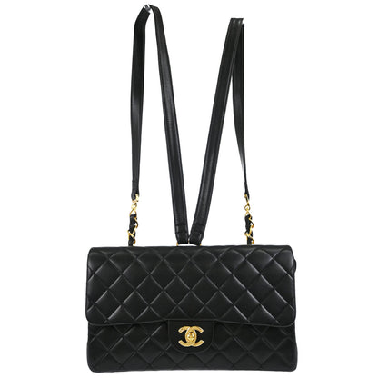Chanel Black Lambskin Flap Backpack
