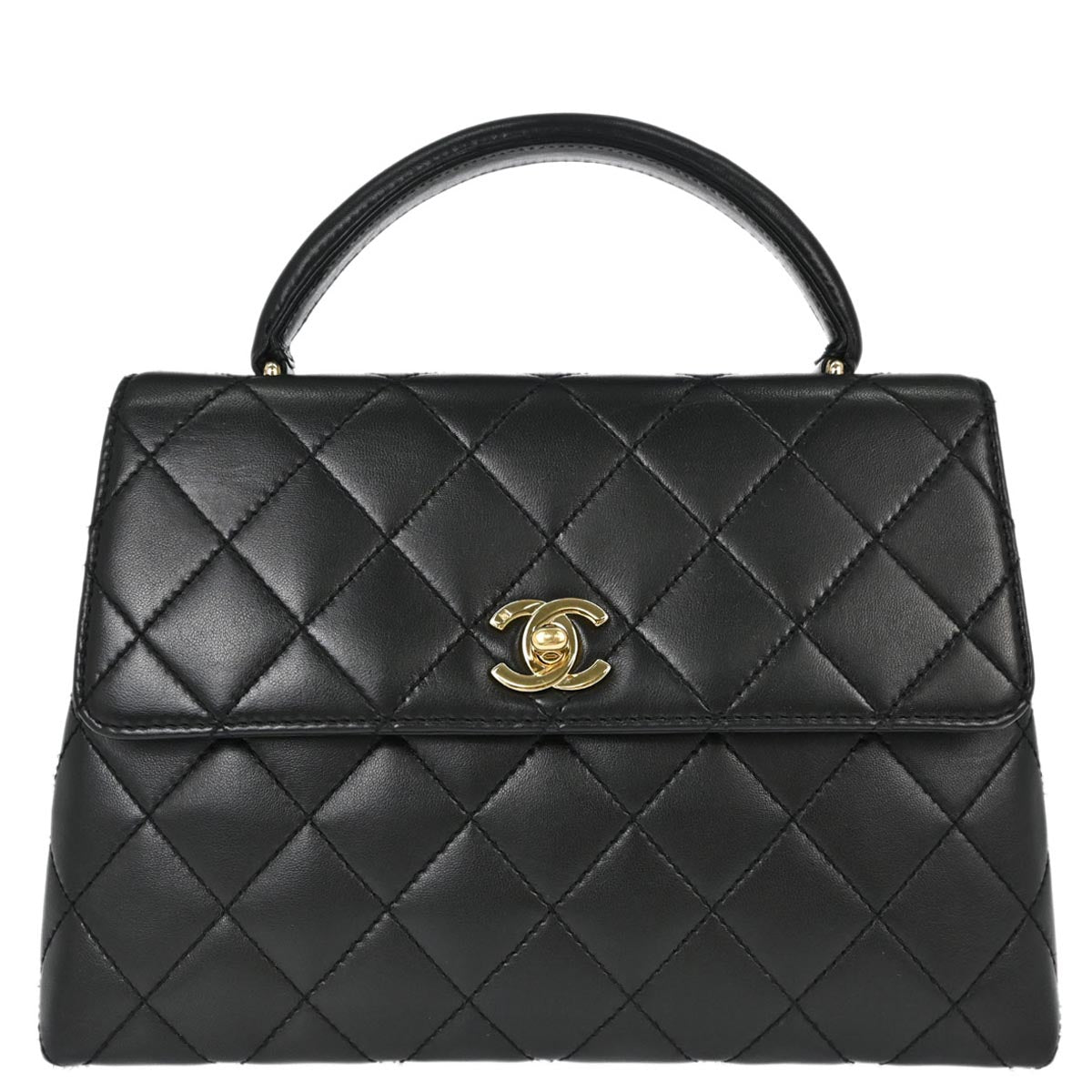 Chanel 1997-1999 Black Lambskin Kelly Top Handle Handbag
