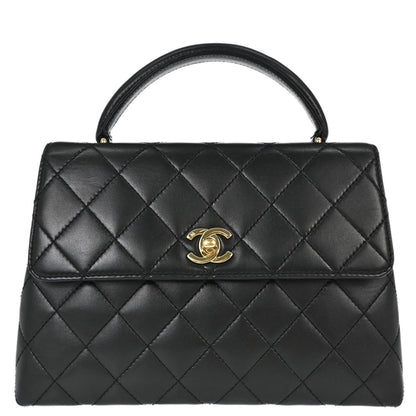 Chanel 1997-1999 Black Lambskin Kelly Top Handle Handbag