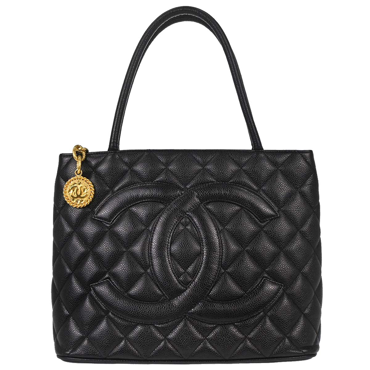 Chanel 2002-2003 Black Caviar Medallion Tote Handbag