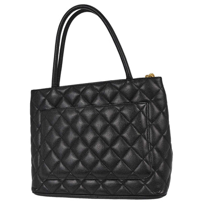 Chanel 2002-2003 Black Caviar Medallion Tote Handbag