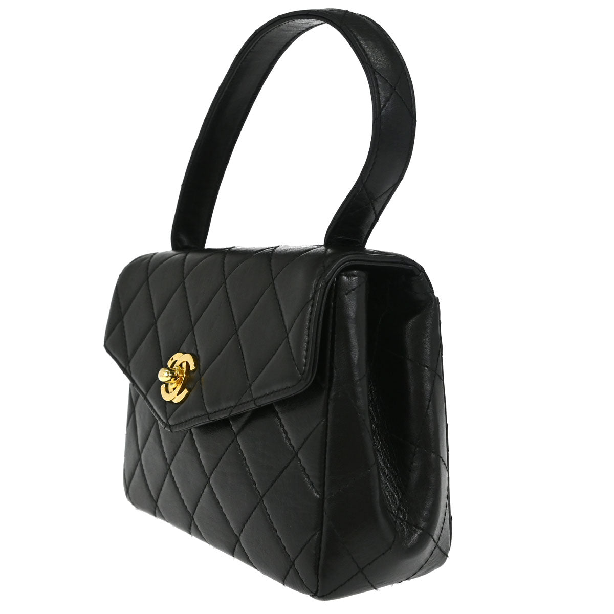 Chanel 1996-1997 Black Lambskin Top Handle Handbag