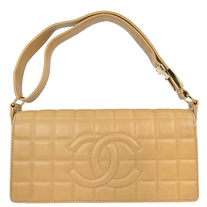 Chanel 2003-2004 Beige Lambskin Choco Bar Shoulder Bag