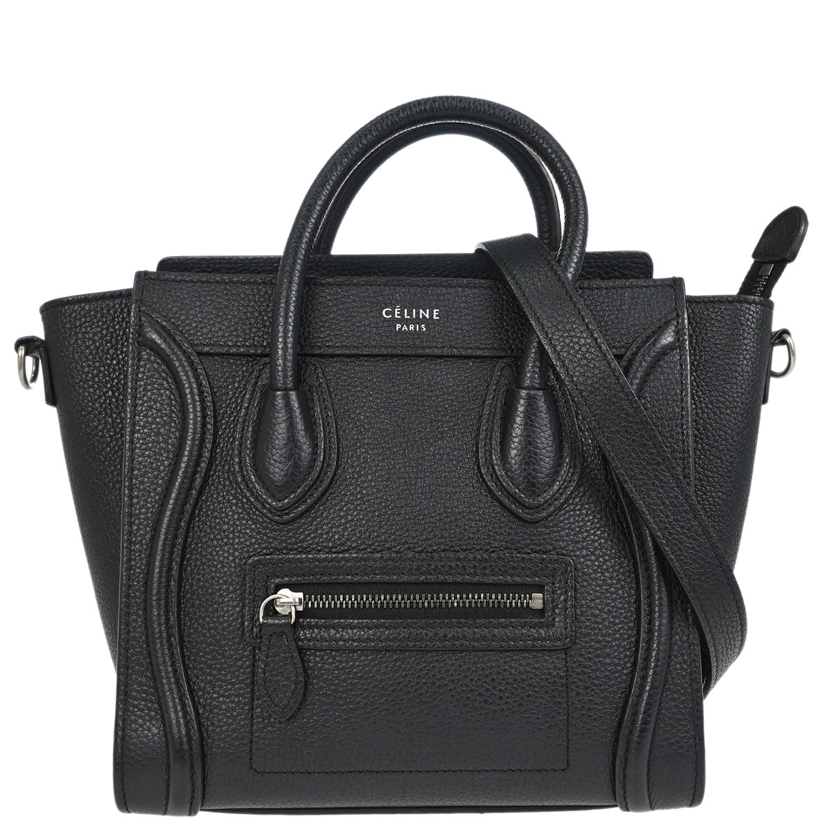 Celine Black Leather Nano Luggage 2way Shoulder Tote Handbag