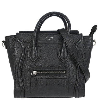 Celine Black Leather Nano Luggage 2way Shoulder Tote Handbag