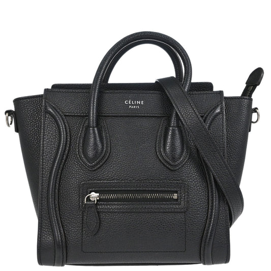 Celine Black Leather Nano Luggage 2way Shoulder Tote Handbag