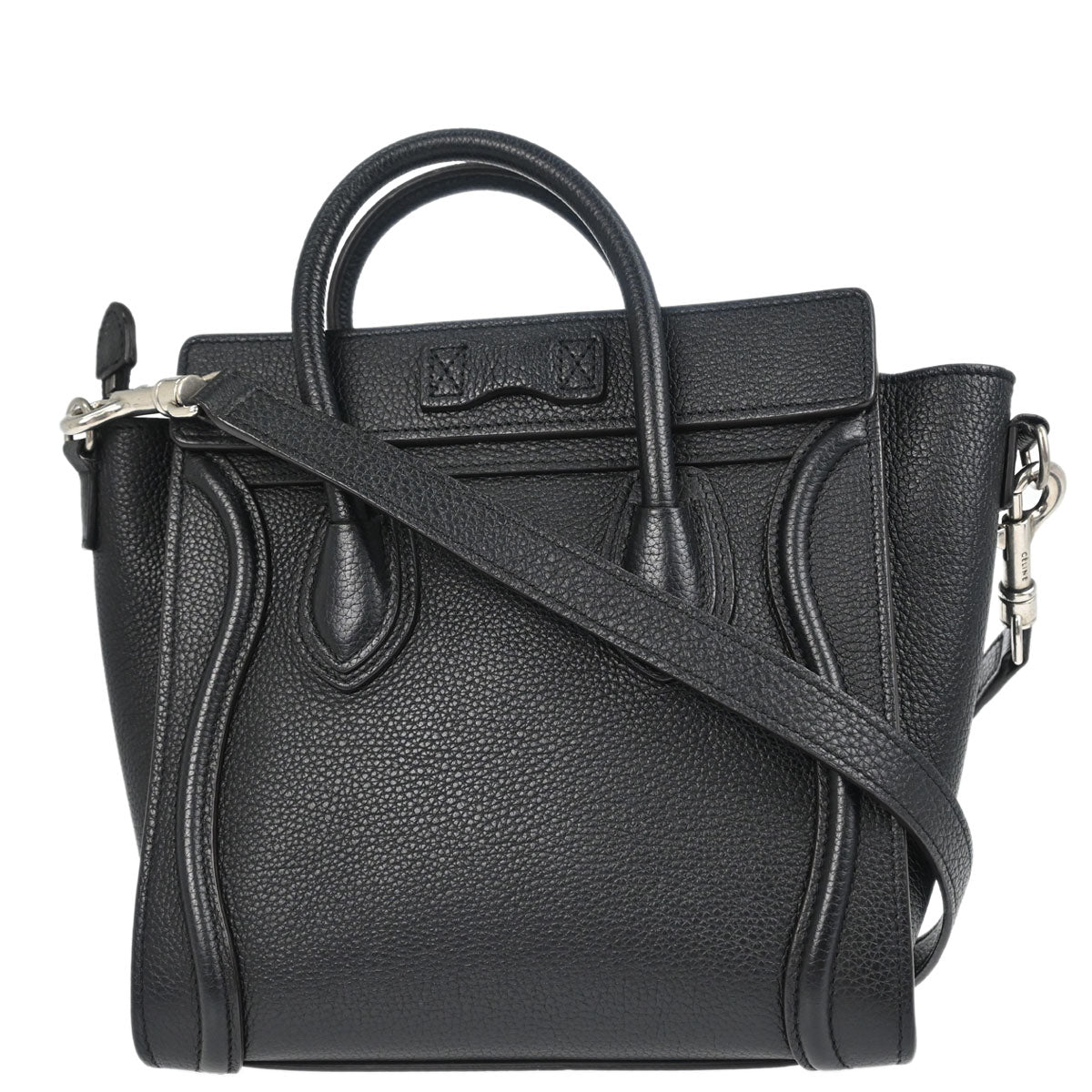 Celine Black Leather Nano Luggage 2way Shoulder Tote Handbag