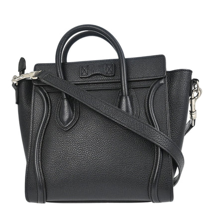 Celine Black Leather Nano Luggage 2way Shoulder Tote Handbag