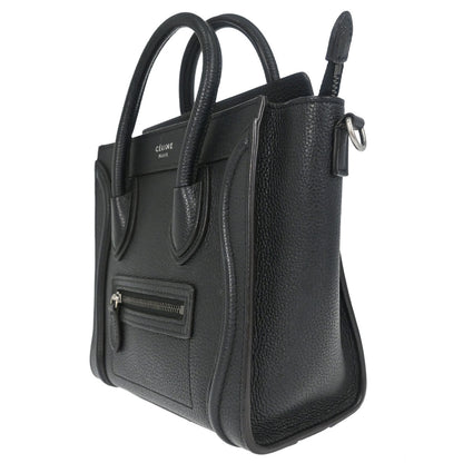 Celine Black Leather Nano Luggage 2way Shoulder Tote Handbag