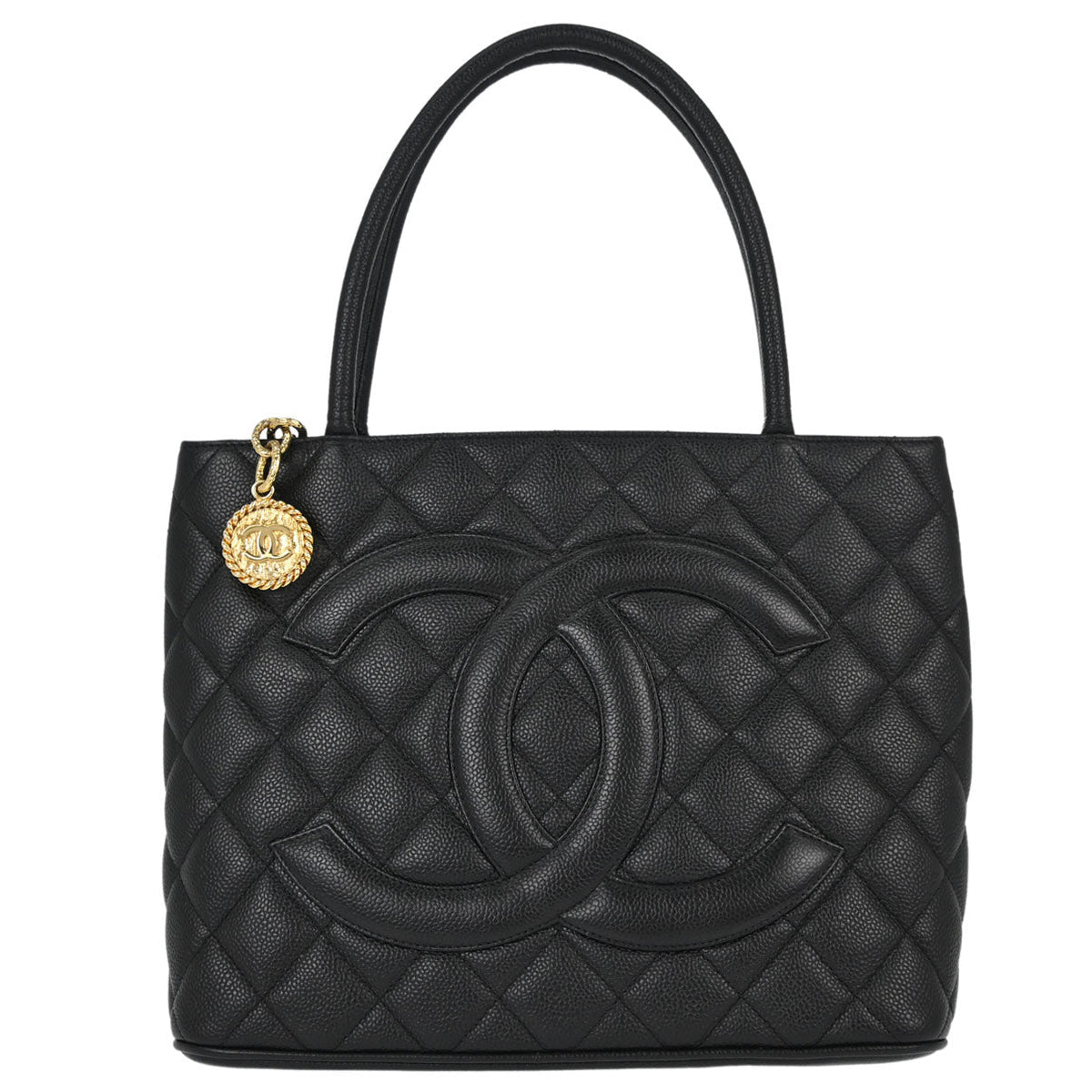 Chanel 2003-2004 Black Caviar Skin Medallion Tote Handbag