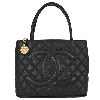 Chanel 2003-2004 Black Caviar Skin Medallion Tote Handbag