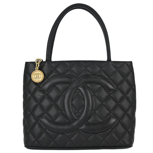 Chanel 2003-2004 Black Caviar Skin Medallion Tote Handbag