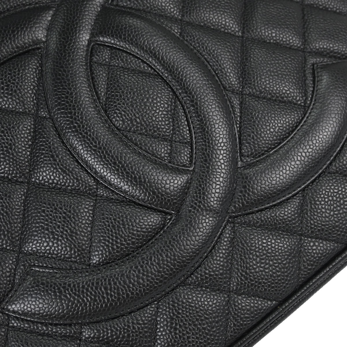 Chanel 2003-2004 Black Caviar Skin Medallion Tote Handbag