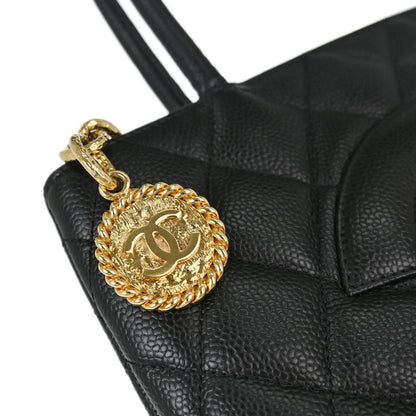 Chanel 2003-2004 Black Caviar Skin Medallion Tote Handbag