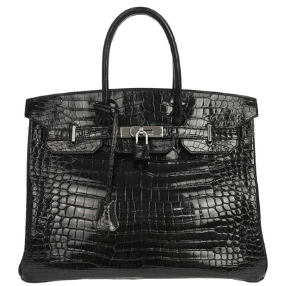 Hermes * Black Porosus Birkin 35 Handbag
