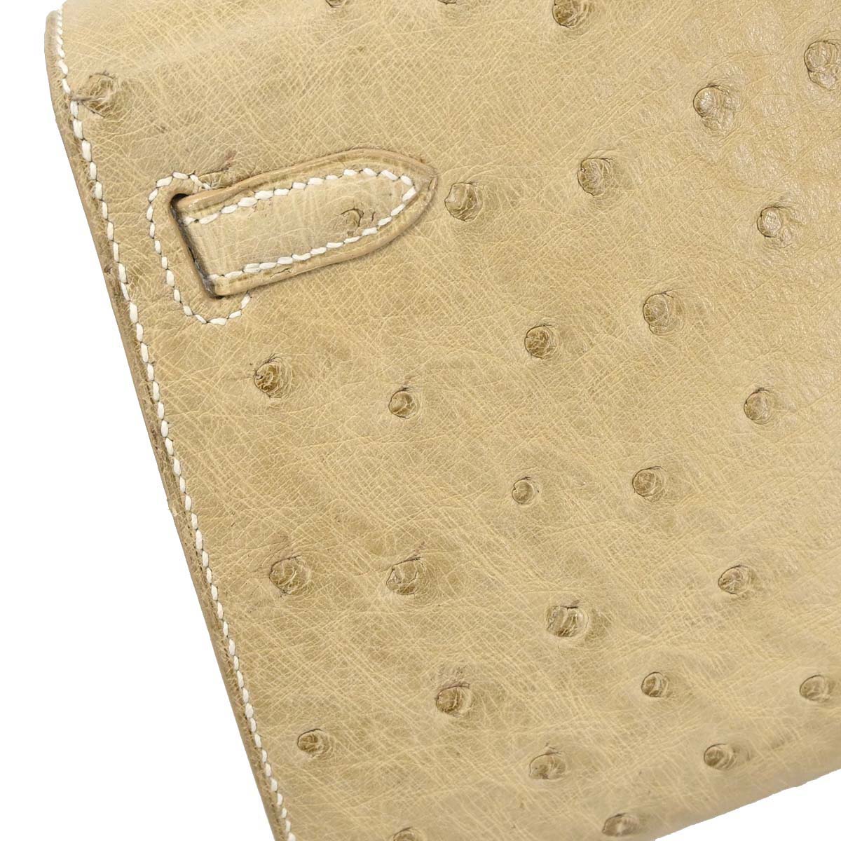 Hermes * Beige Ostrich Mini Kelly 20 Sellier 2way Shoulder Handbag