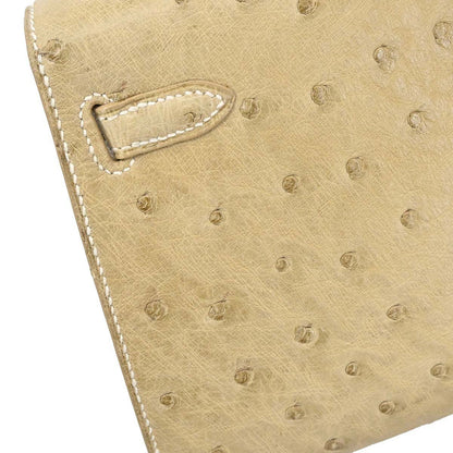 Hermes * Beige Ostrich Mini Kelly 20 Sellier 2way Shoulder Handbag