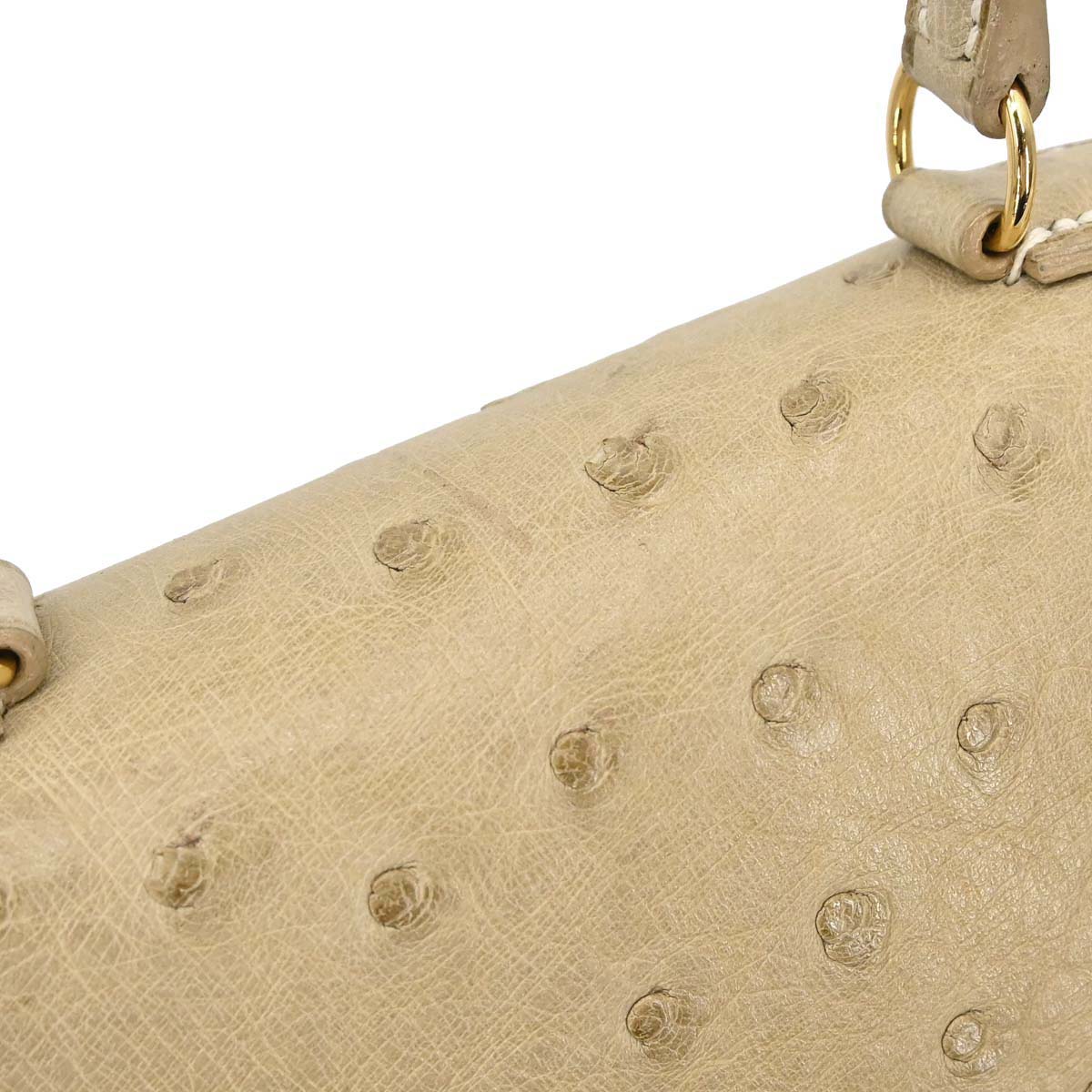 Hermes * Beige Ostrich Mini Kelly 20 Sellier 2way Shoulder Handbag
