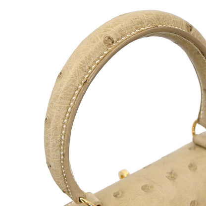 Hermes * Beige Ostrich Mini Kelly 20 Sellier 2way Shoulder Handbag