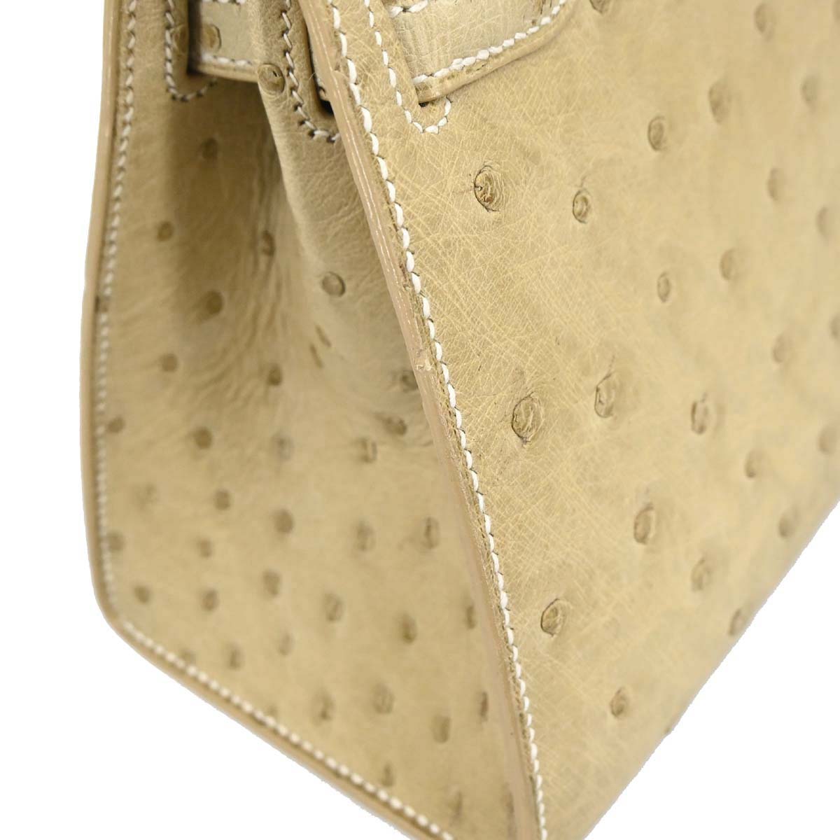 Hermes * Beige Ostrich Mini Kelly 20 Sellier 2way Shoulder Handbag