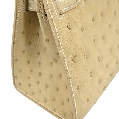 Hermes * Beige Ostrich Mini Kelly 20 Sellier 2way Shoulder Handbag