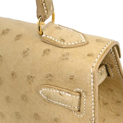 Hermes * Beige Ostrich Mini Kelly 20 Sellier 2way Shoulder Handbag