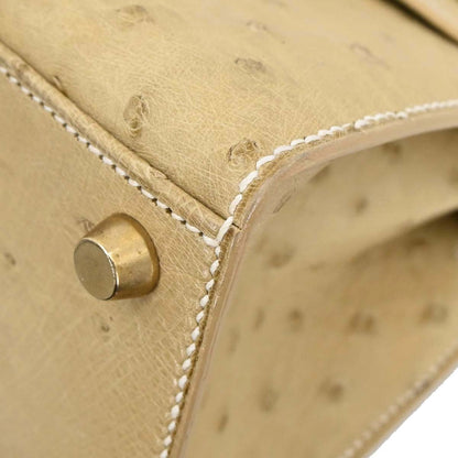 Hermes * Beige Ostrich Mini Kelly 20 Sellier 2way Shoulder Handbag