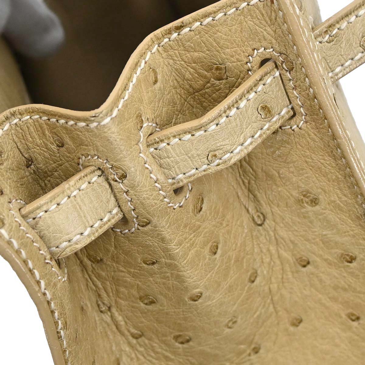 Hermes * Beige Ostrich Mini Kelly 20 Sellier 2way Shoulder Handbag