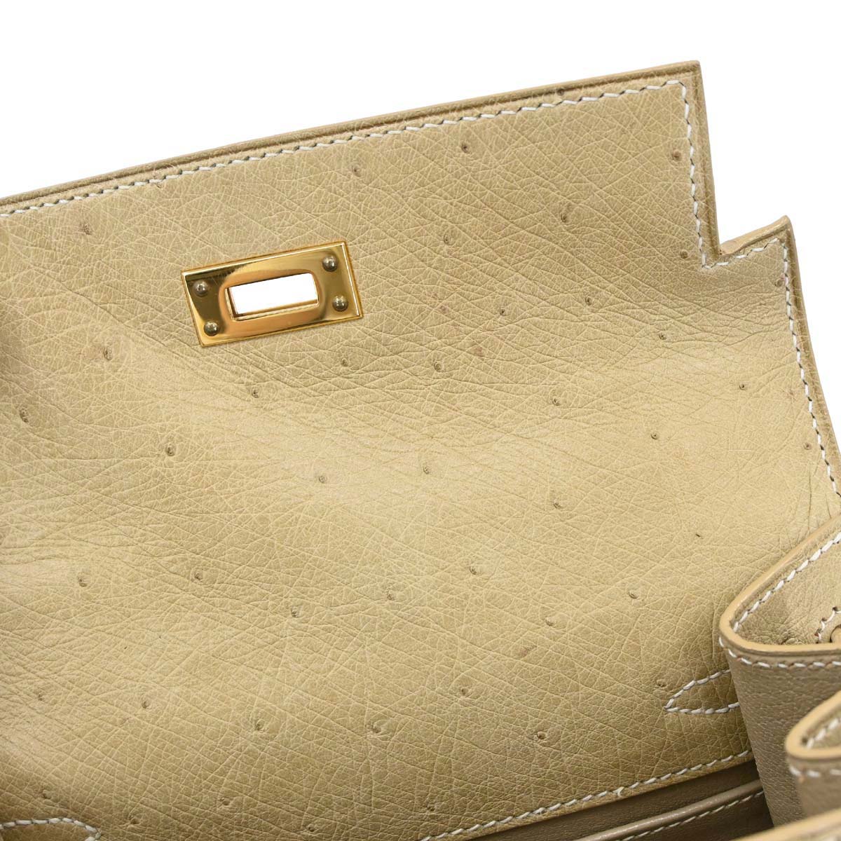 Hermes * Beige Ostrich Mini Kelly 20 Sellier 2way Shoulder Handbag