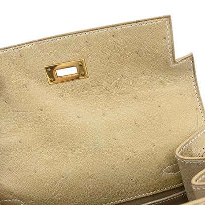 Hermes * Beige Ostrich Mini Kelly 20 Sellier 2way Shoulder Handbag