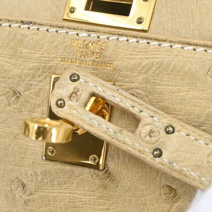 Hermes * Beige Ostrich Mini Kelly 20 Sellier 2way Shoulder Handbag