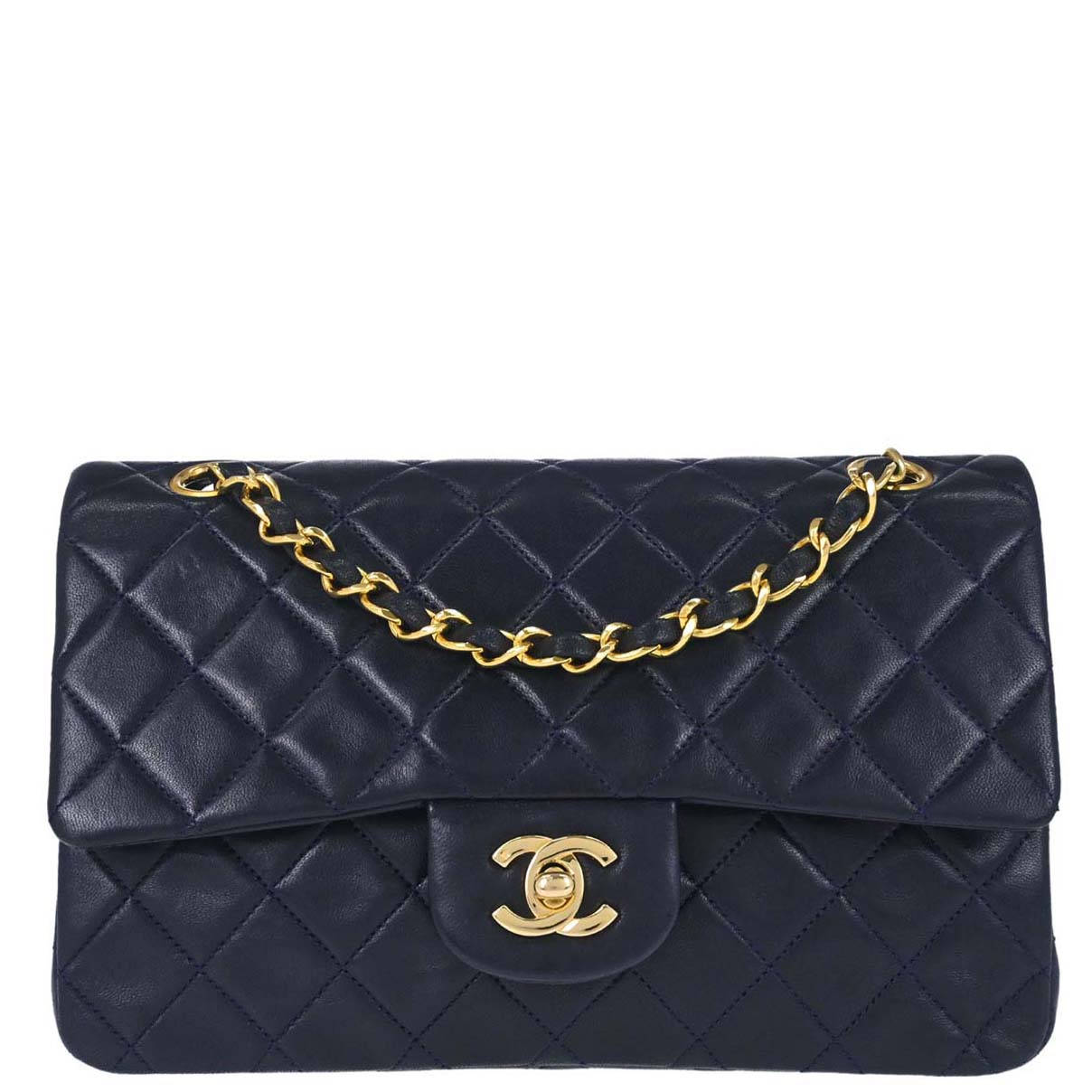 Chanel Navy Lambskin Small Classic Double Flap Shoulder Bag