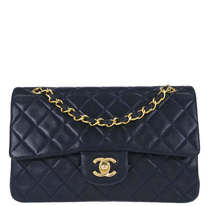 Chanel Navy Lambskin Small Classic Double Flap Shoulder Bag