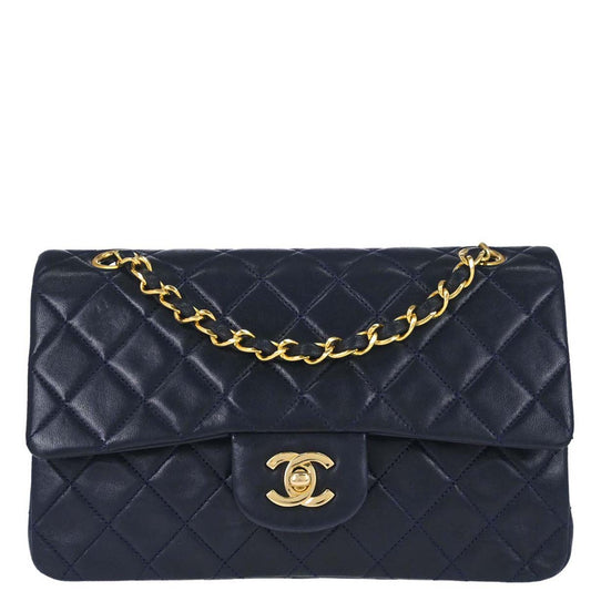 Chanel Navy Lambskin Small Classic Double Flap Shoulder Bag