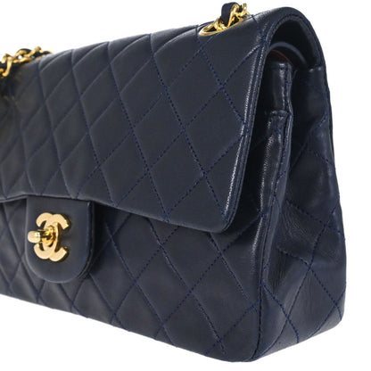 Chanel Navy Lambskin Small Classic Double Flap Shoulder Bag