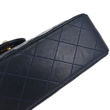 Chanel Navy Lambskin Small Classic Double Flap Shoulder Bag
