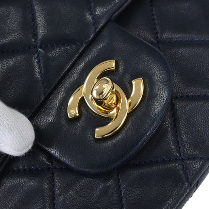 Chanel Navy Lambskin Small Classic Double Flap Shoulder Bag