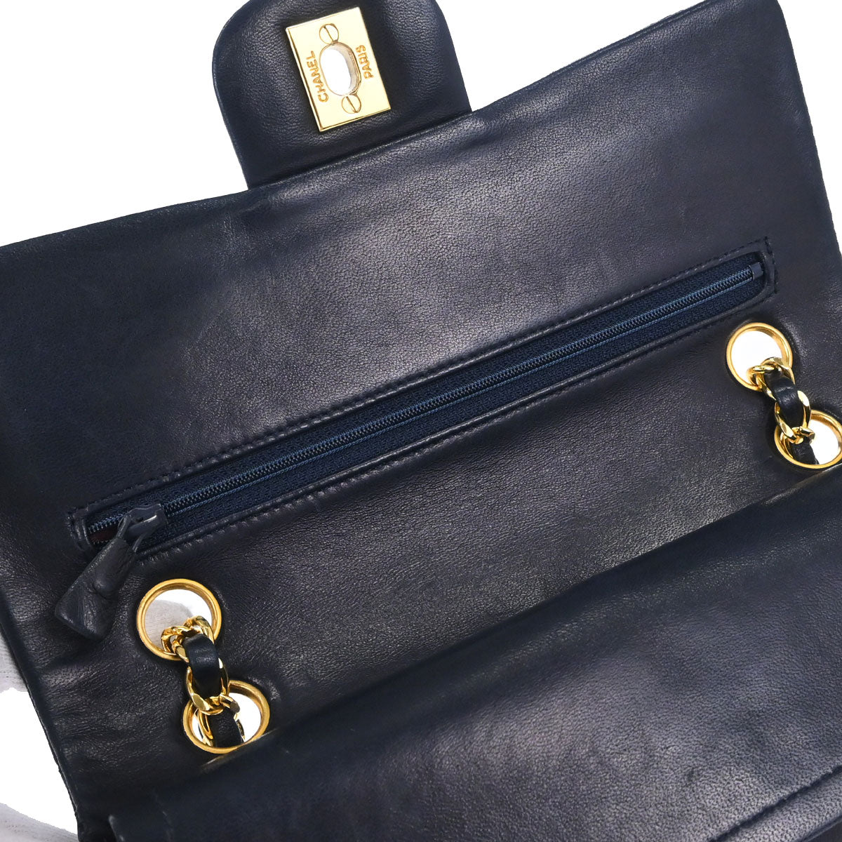 Chanel Navy Lambskin Small Classic Double Flap Shoulder Bag