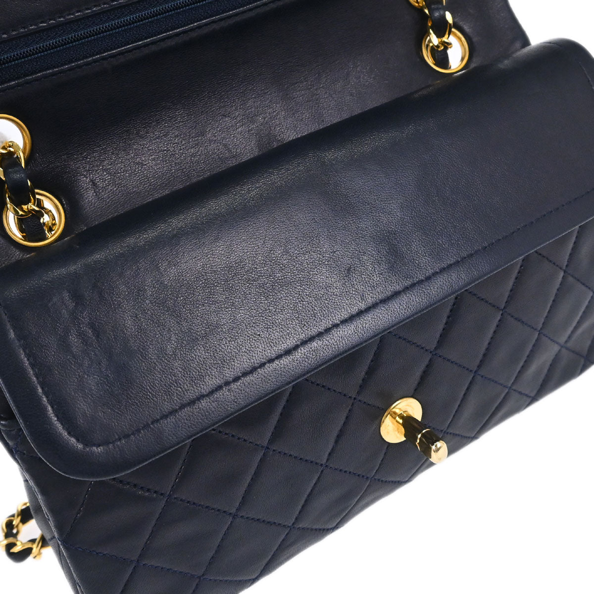 Chanel Navy Lambskin Small Classic Double Flap Shoulder Bag