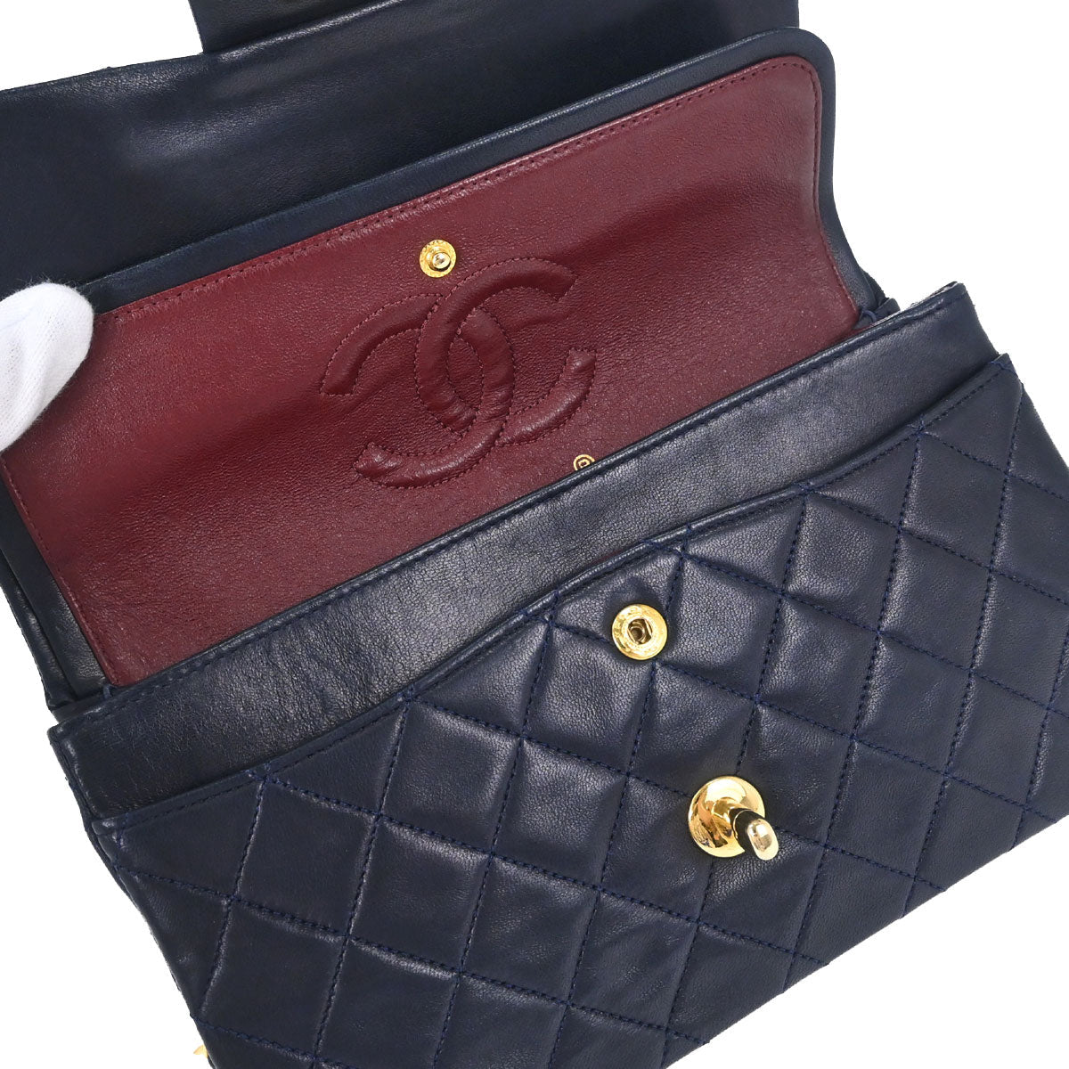 Chanel Navy Lambskin Small Classic Double Flap Shoulder Bag