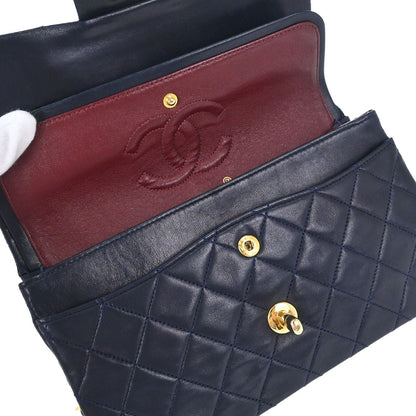 Chanel Navy Lambskin Small Classic Double Flap Shoulder Bag