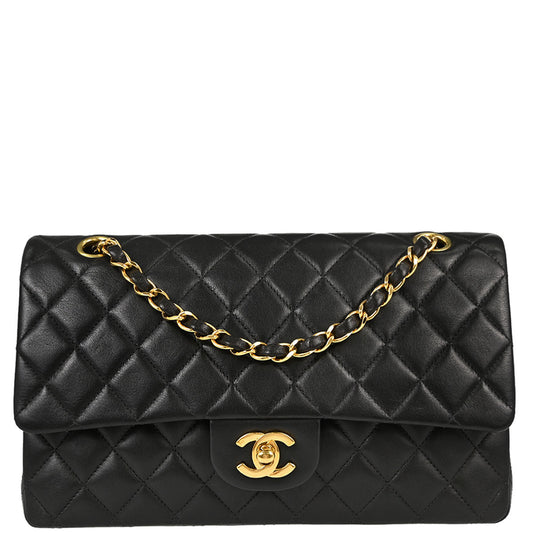 Chanel 1997-1999 Black Lambskin Medium Classic Double Flap Shoulder Bag